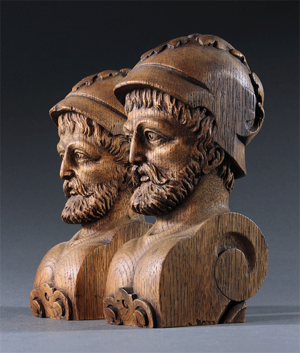 Picture of Pair of English Carved Oak Busts of Classical Warriors