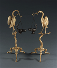 Picture of Neo-Pompeian Pair of Gilded Bronze Cranes with Oil Lamps