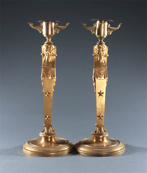 Picture of Fine Pair of Empire Retour d'Egypte Candlesticks