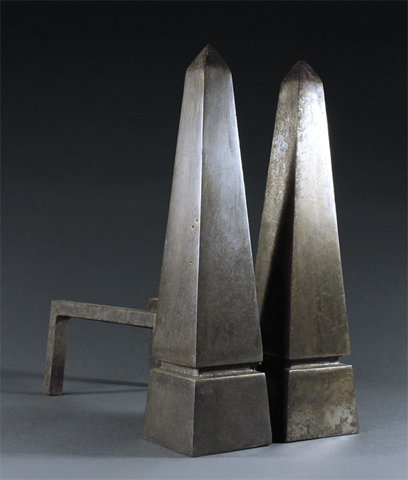 Picture of Substantial pair of Art Deco Egyptian Revival Steel Obelisk Andirons