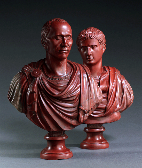 Picture of Pair of Grand Tour Marmo Rosso Busts of Caesar and Augustus
