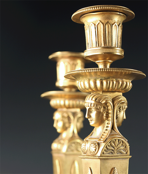 Picture of CA1021 Important Pair of French Empire Retour d'Egypte Candlesticks