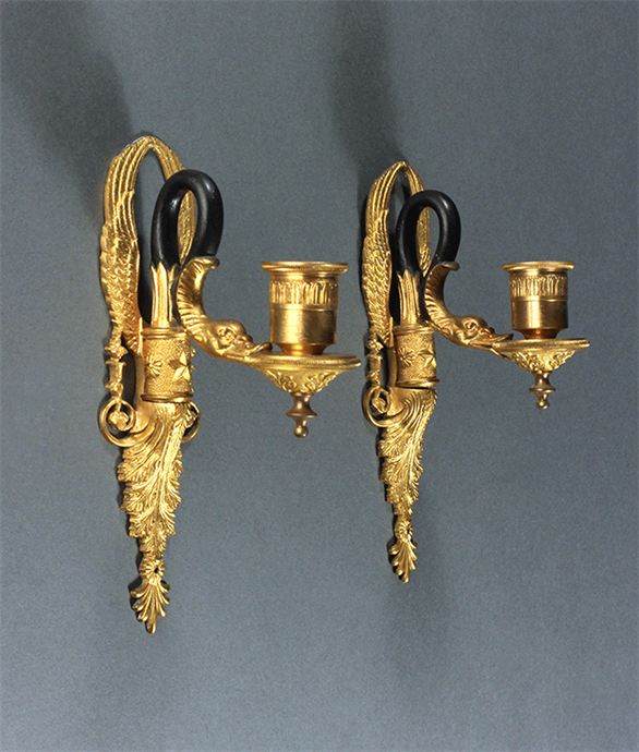 Picture of Pair of French Empire Style Swan Head Sconces 