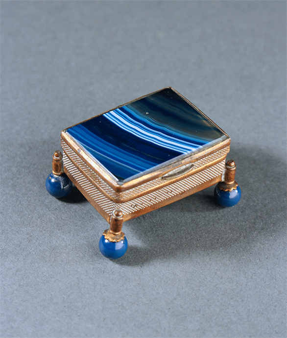Picture of Small French Fine Gilt Mounted Blue Agate Specimen Casket or Pill Box