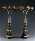 Picture of CA0984 Imposing Pair of Regency Six Branch Patinated and Gilt Bonze Candelabra
