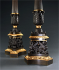 Picture of CA0984 Imposing Pair of Regency Six Branch Patinated and Gilt Bonze Candelabra