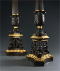 Picture of CA0984 Imposing Pair of Regency Six Branch Patinated and Gilt Bonze Candelabra