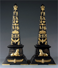 Picture of Rare Pair of Black Marble Obelisks with ormolu hieroglyphs