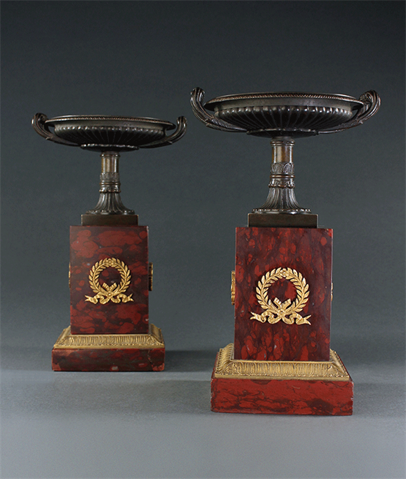 Picture of Pair of Early 19th Century Empire Bronze and Rouge Marble Tazzas