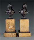 Picture of Early 19th Century Pair of Patinated Bronze Busts of Rousseau and Voltaire