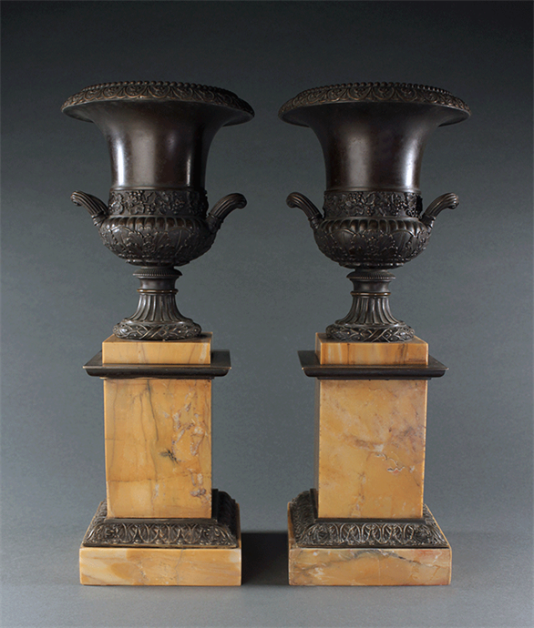 Picture of Pair of Early 19th Century Bronze and Siena Marble Medici Urns