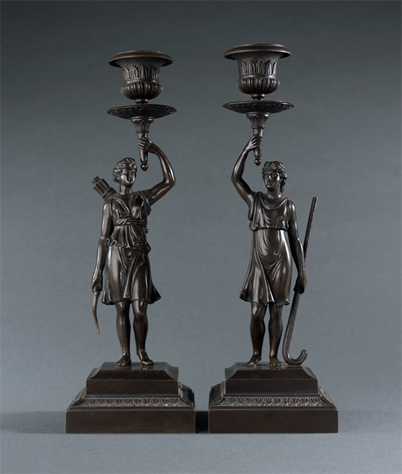 Picture of French Empire Patinated Diana and Endymion Candlesticks