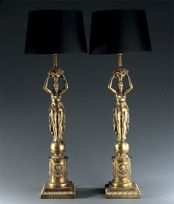 Picture of Substantial Pair of Neoclassical Caryatid Lamp Stands