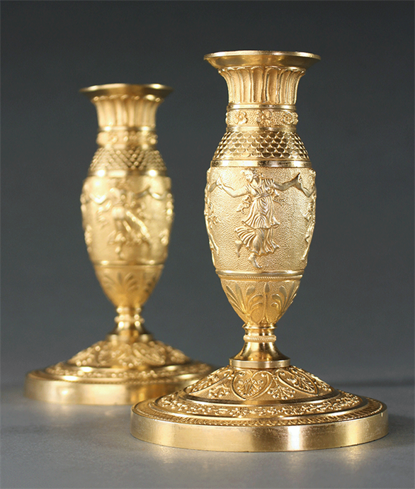 Picture of Fine Pair of French Empire Candlesticks