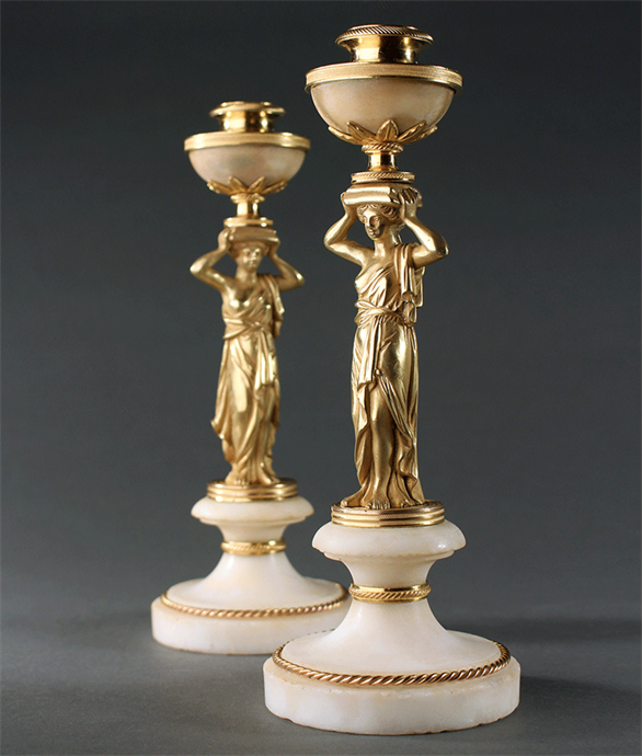 Picture of Pair of English Regency Gilt Bronze and Marble Neoclassical candlesticks