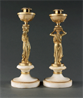 Picture of CA0853 Pair of English Regency Gilt Bronze and Marble Neoclassical candlesticks