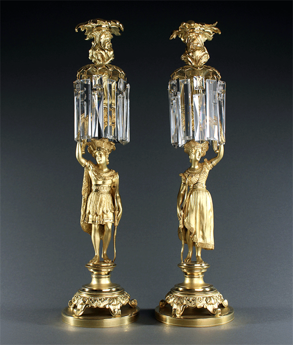 Picture of CA0817 Very Unusual Rococo 'Au Bon Sauvage' Lustre Candlesticks 