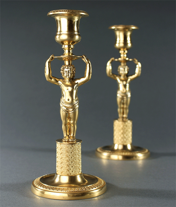 Picture of CA0747 Pair of French Empire Classical Putti Candlesticks