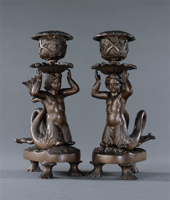 Picture of CA0810 Late 19th Century Renaissance Style Triton Candlesticks