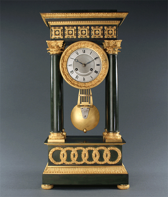 Picture of Large Patinated and Gilt Bronze Classical French Empire Portico Clock