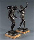 Picture of Fine Pair of Grand Tour Bronze Dancing Fauns on Siena marble