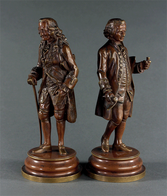 Picture of Pair of patinated bronze statues of Rousseau and Voltaire