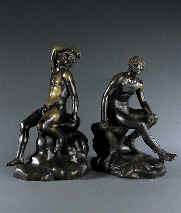 Picture of Rare original pairing of Grand Tour bronzes of the Seated Hermes and Sleeping Faun 