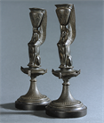 Picture of Pair of Egyptian Revival bronzed Sphinx candlesticks