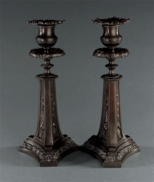 Picture of CA0722 Pair of Regency patinated bronze candlesticks