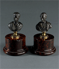 Picture of CA0666 18th Century pair of bronze busts of Rousseau and Voltaire on marble bases 