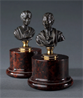 Picture of CA0666 18th Century pair of bronze busts of Rousseau and Voltaire on marble bases 