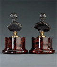 Picture of CA0666 18th Century pair of bronze busts of Rousseau and Voltaire on marble bases 