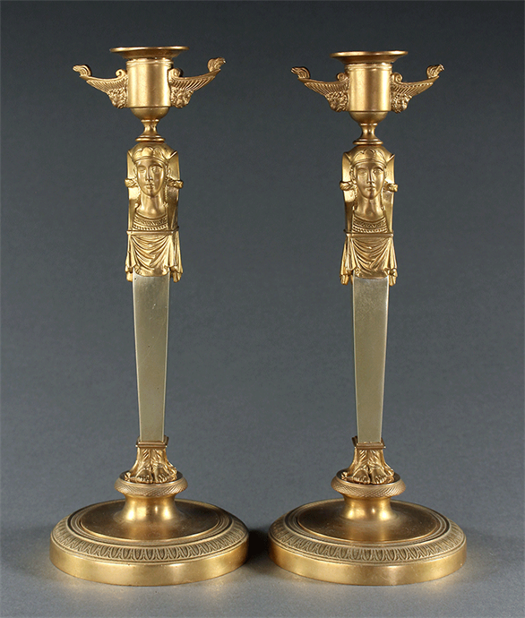 Picture of Pair of French 'Retour d'Egypte' style caryatid candlesticks
