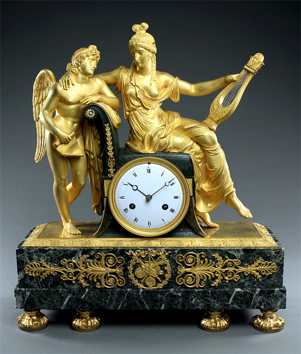 Picture of CA0588 Rare Substantial French Empire Erato and Amore Clock
