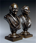 Picture of CA0550 Good size pair of bronze busts of Rousseau and Voltaire after Houdon