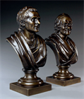 Picture of CA0550 Good size pair of bronze busts of Rousseau and Voltaire after Houdon