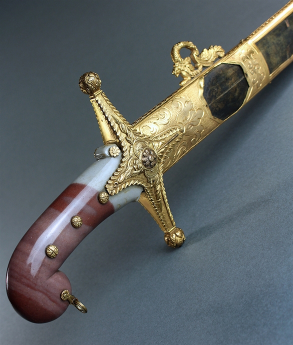 Picture of Georgian Agate Hilted Mameluke Presentation Sabre by Salter and Co and bearing the crest of Lord Grenville