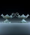 Picture of CA0489 Decorative pair of verdigris bronze neo-classical lamps marbre vert bases