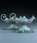 Picture of CA0489 Decorative pair of verdigris bronze neo-classical lamps marbre vert bases