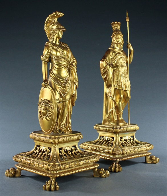 Picture of Rare Pair of Gilt Bronze Statuettes of Mars and Minerva