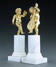 Picture of CA0317 Delightful pair of bronze dancing putti on white marble columns