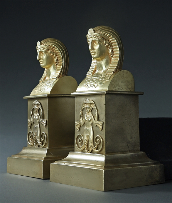Picture of Superb Gilt Bronze Pharaonic bust Retour d'Egypte Andirons