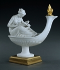 Picture of CA0315 Decorative pair of biscuit porcelain figural oil lamps after Boizot