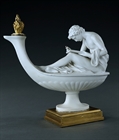 Picture of CA0315 Decorative pair of biscuit porcelain figural oil lamps after Boizot