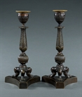 Picture of CA0293 Attractive pair of Regency patinated bronze candlesticks