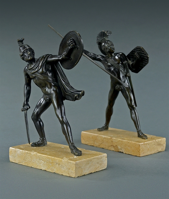 Picture of Pair of patinated bronze Grand Tour classical warriors after David