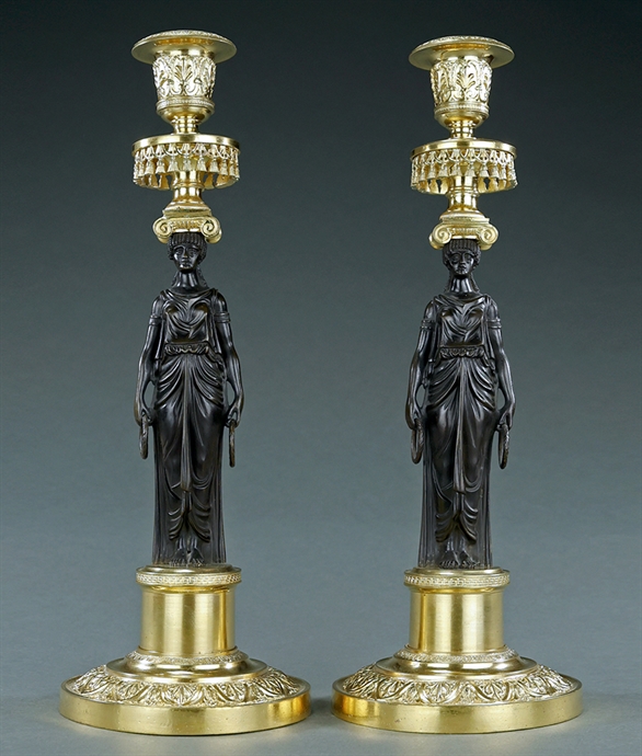 Picture of CA0247 Elegant pair of French Empire period figural candlesticks