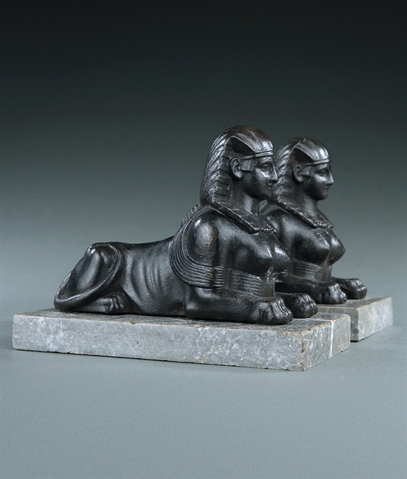 Picture of CA0217 Attractive pair of Egyptian Revival cast iron sphinxes