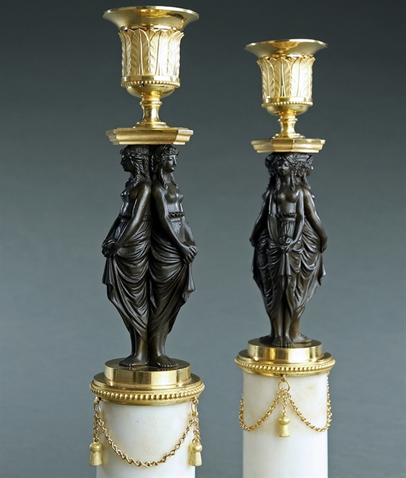 Picture of CA0191 Rare Elegant Louis XVI Caryatid Candlesticks in the manner of Dugourc