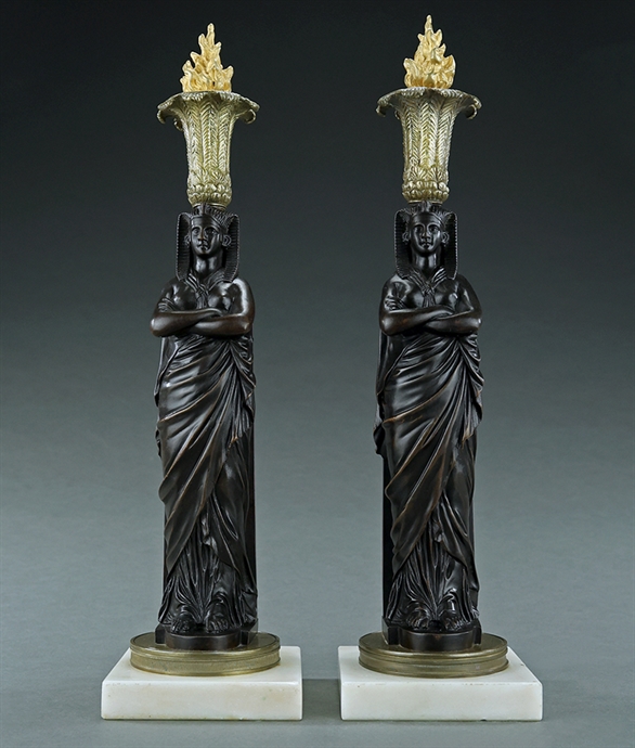 Picture of CA0193 Rare Egyptian Revival candlesticks after Thomas Hope